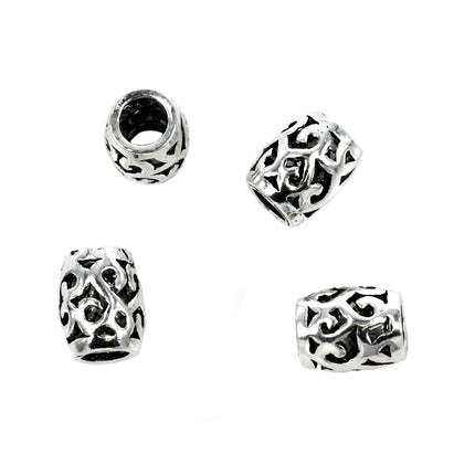 Barrel Bead with Open Rococo Pattern in Sterling Silver 8x7mm
