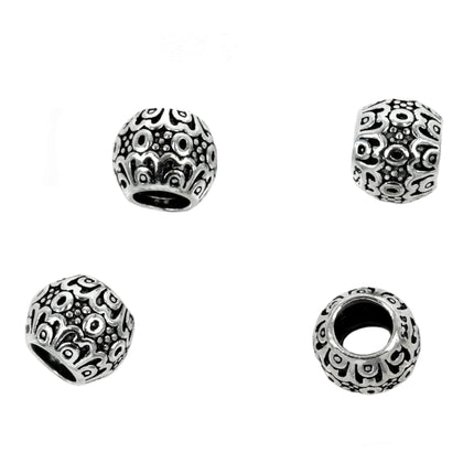 Patterned Large Hole Round Bead in Sterling Silver 6x8mm