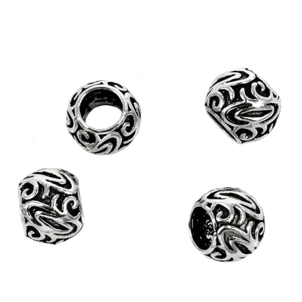 Patterned Drum Large Hole Bead in Sterling Silver 8x10mm