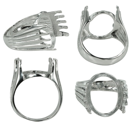 Fluted Prongs Ring in Sterling Silver for 12x15mm cabochons