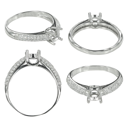Pavé Shoulder Ring in Sterling Silver for 6mm Round Stones