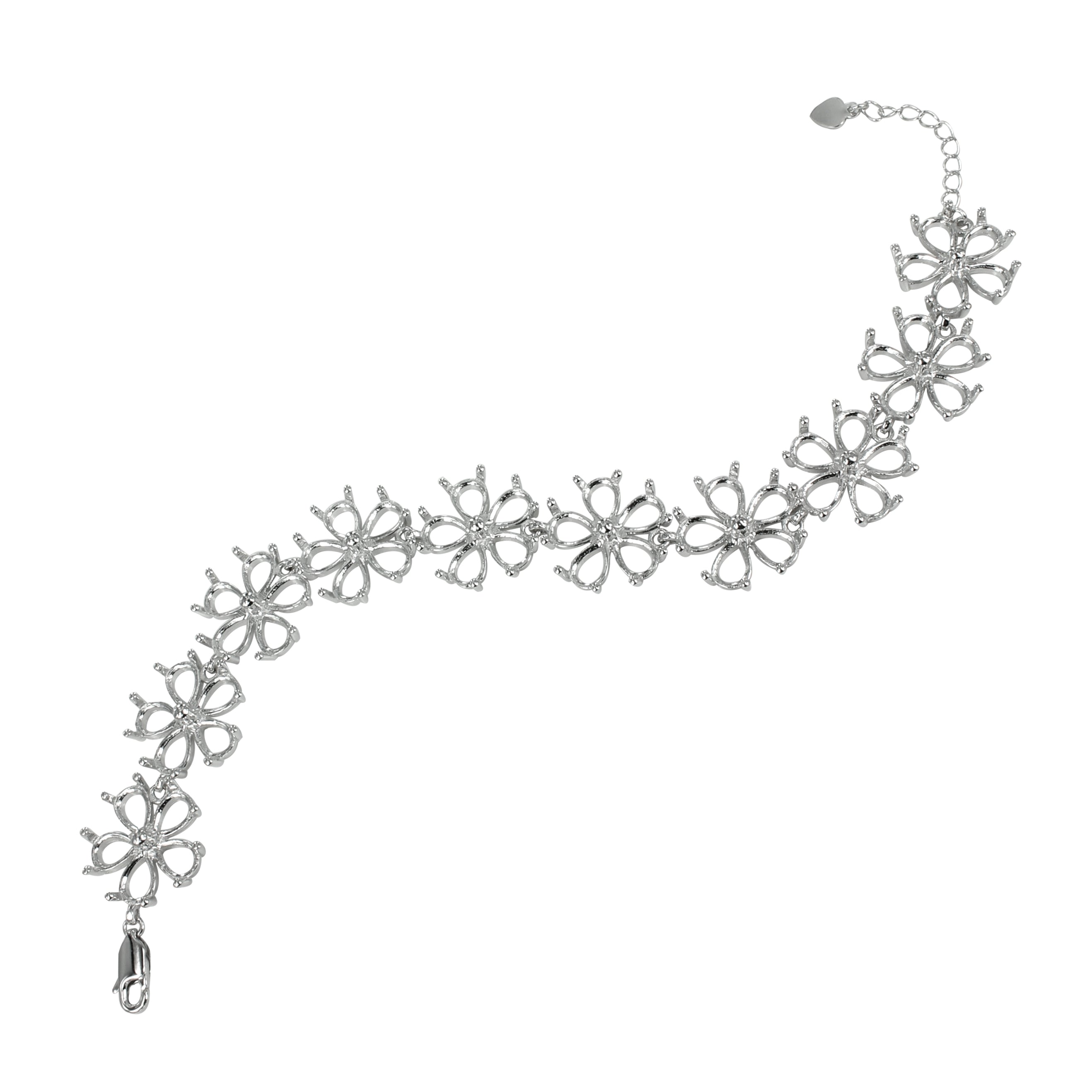 Bracelet in Sterling Silver with 50 Settings for 5x7mm Pear Stones