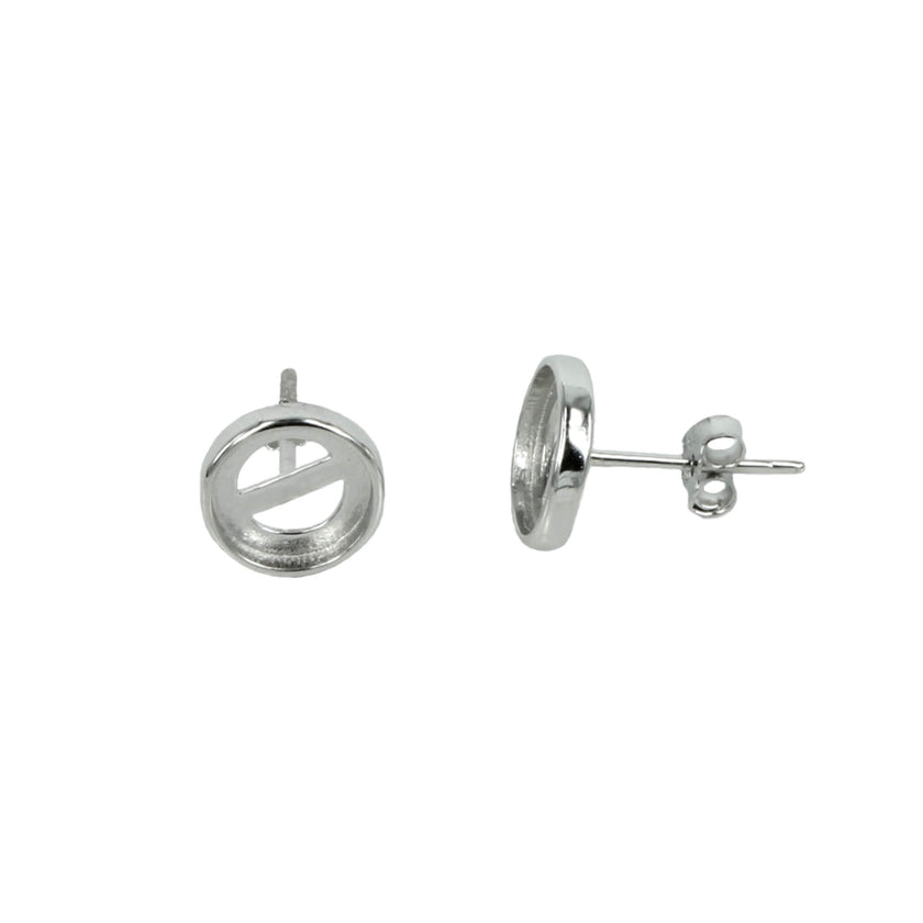 Round Bezel Cabochon Ear Studs in Sterling Silver - Various sizes