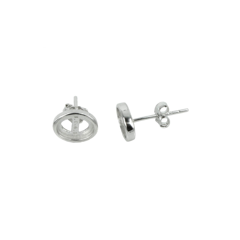 Ear Studs Earrings Settings with Oval Bezel Mounting in Sterling Silver - Various Sizes
