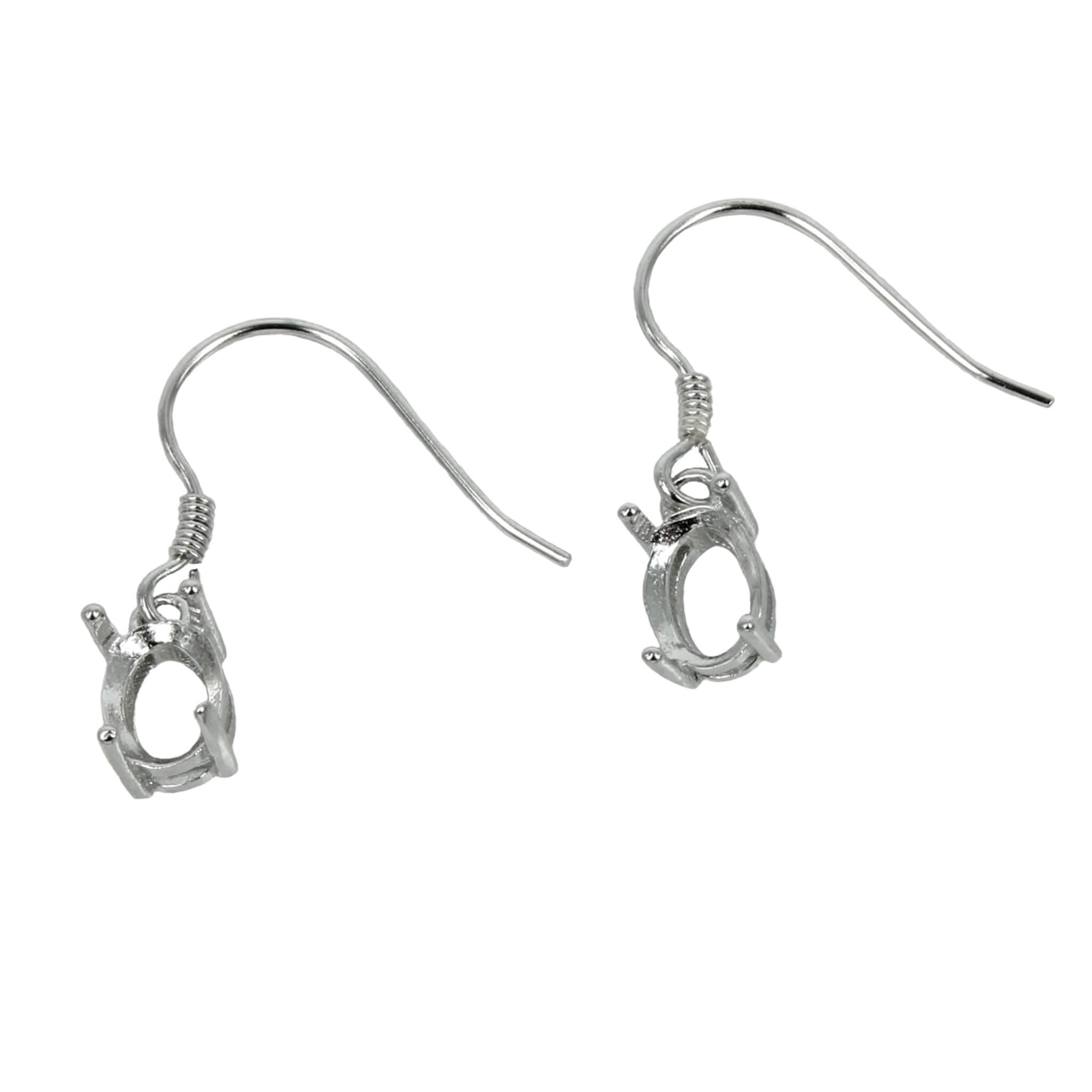 Ear Wires with Oval Basket Setting in Sterling Silver