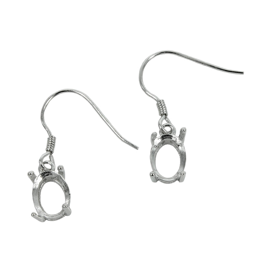 Ear Wires with Oval Basket Setting in Sterling Silver
