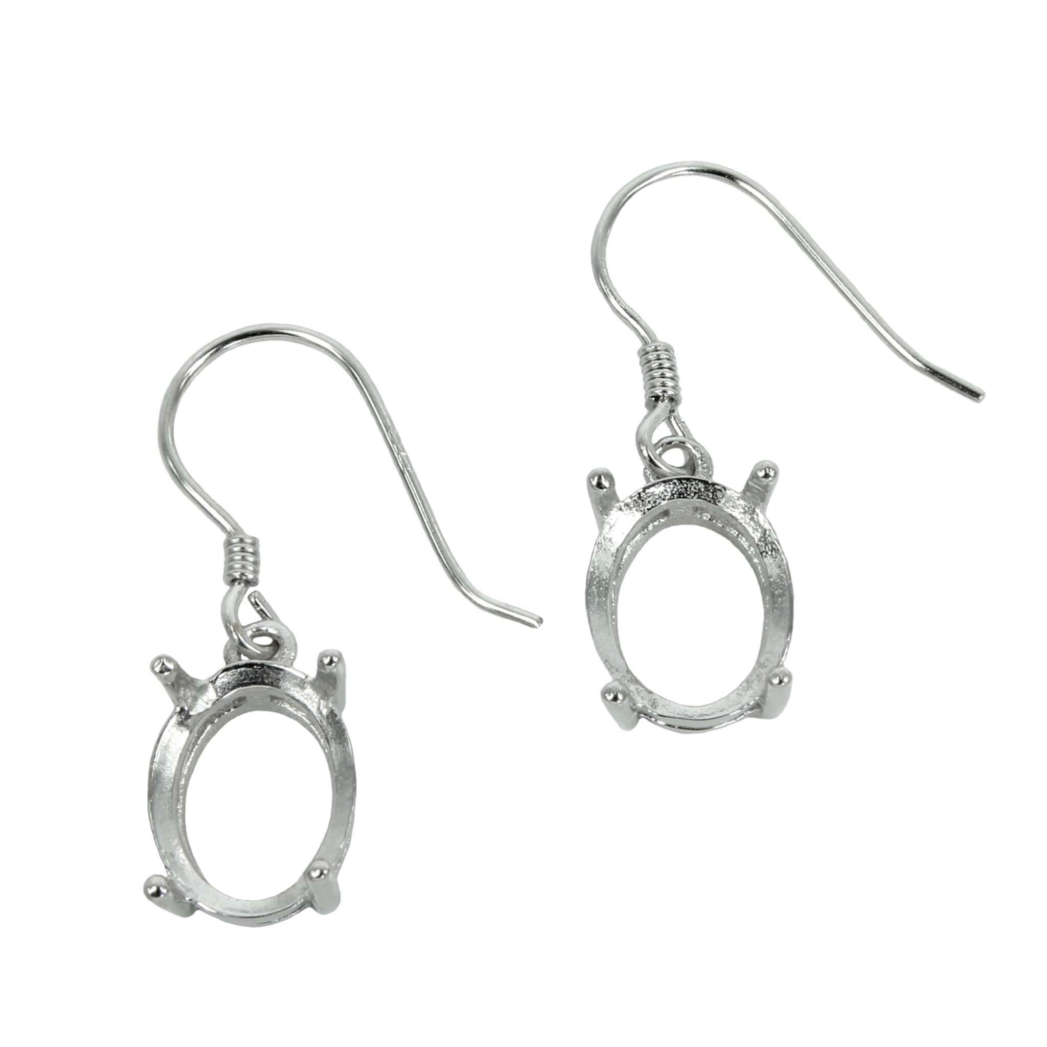 Ear Wires with Oval Basket Setting in Sterling Silver