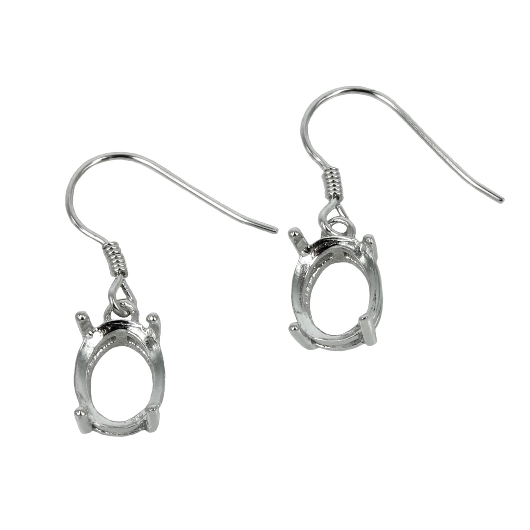 Ear Wires with Oval Basket Setting in Sterling Silver
