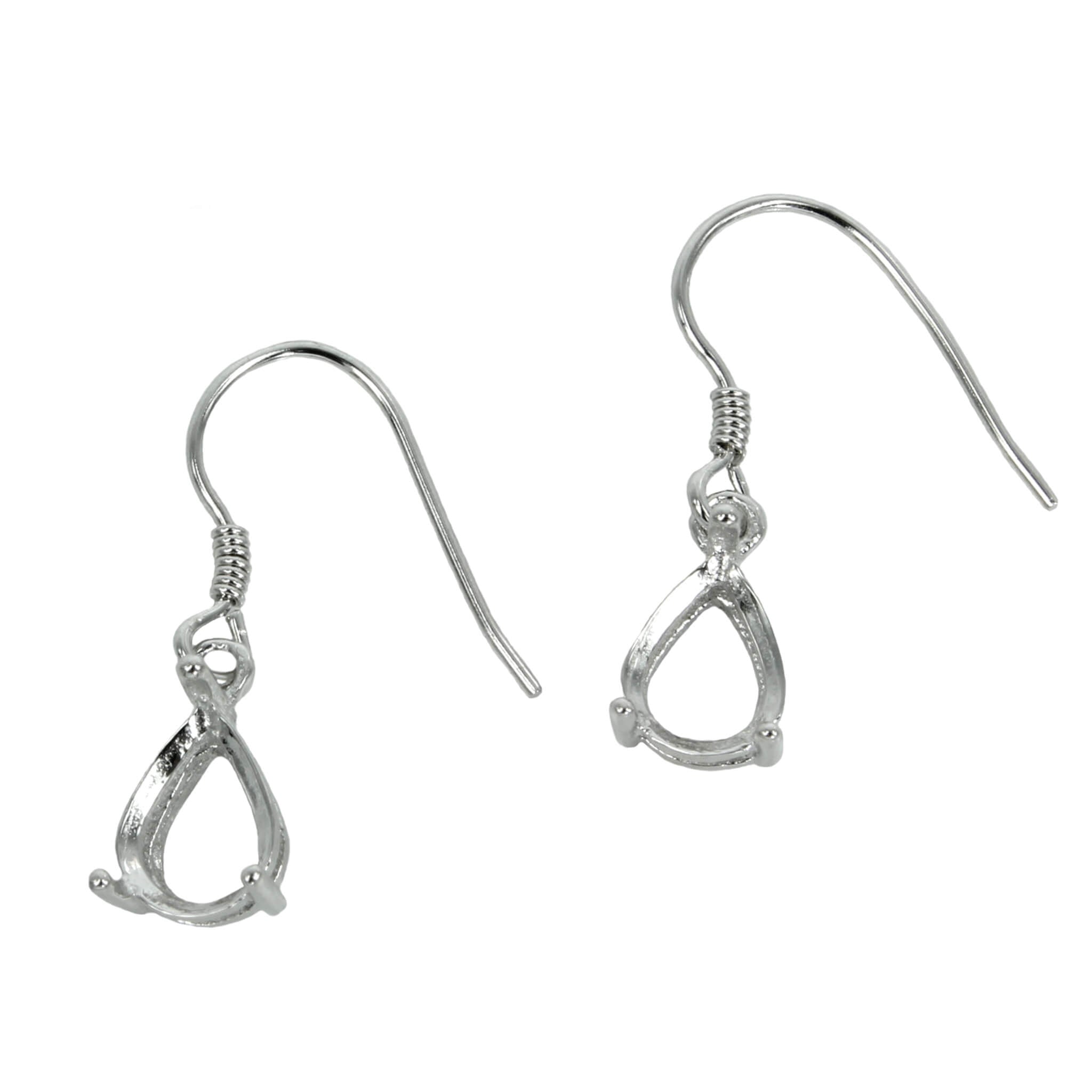 Ear Wires with Pear Shape Basket Setting in Sterling Silver