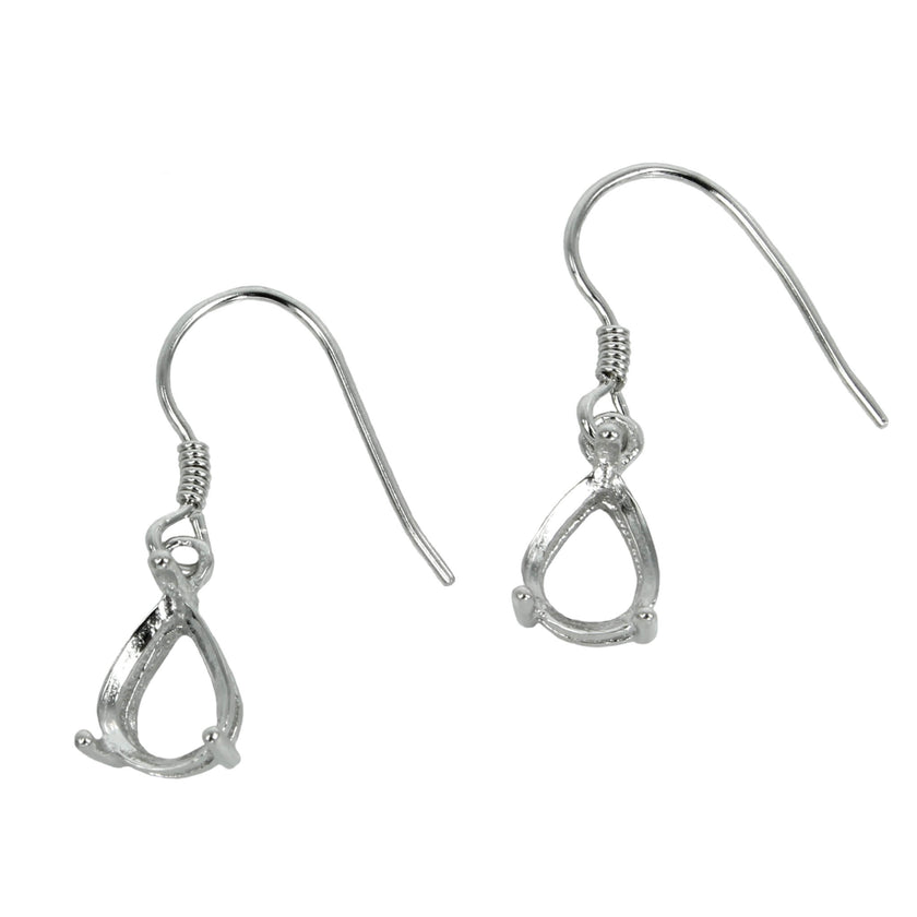 Ear Wires with Pear Shape Basket Setting in Sterling Silver