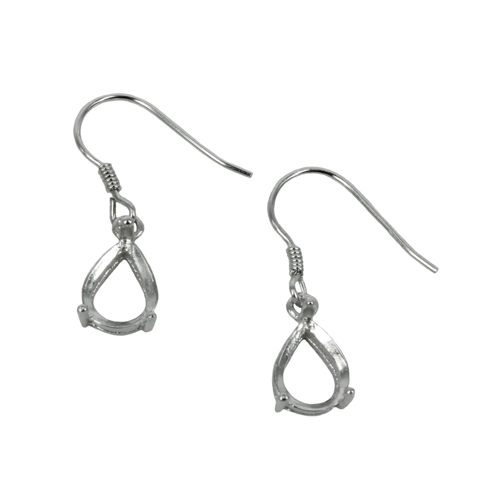 Ear Wires with Pear Shape Basket Setting in Sterling Silver
