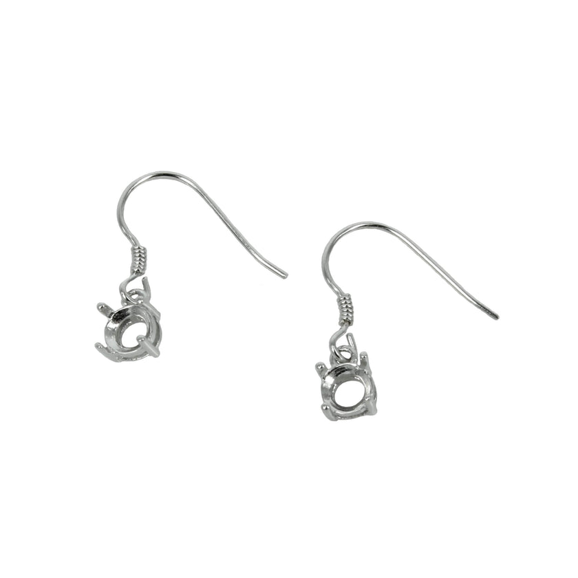 Ear Wires with Round Basket Setting in Sterling Silver