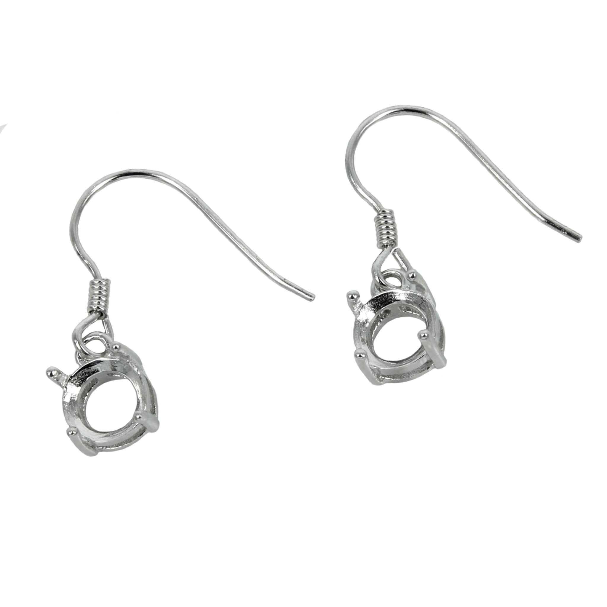 Ear Wires with Round Basket Setting in Sterling Silver