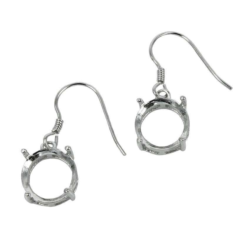 Ear Wires with Round Basket Setting in Sterling Silver