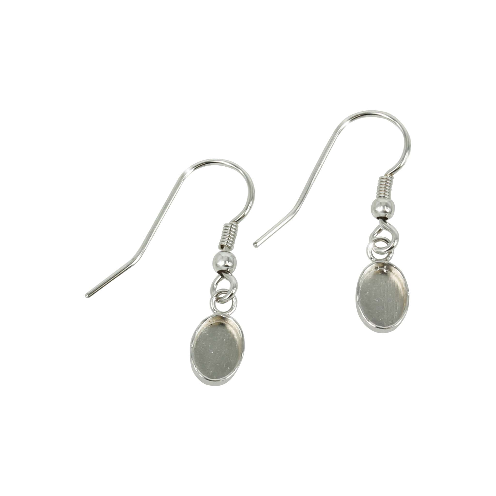 Earwires with Oval Bezel Cup in Sterling Silver - Various sizes