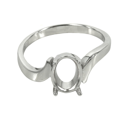 Cross-Over Ring with Oval Prongs Mounting in Sterling Silver - Various Sizes
