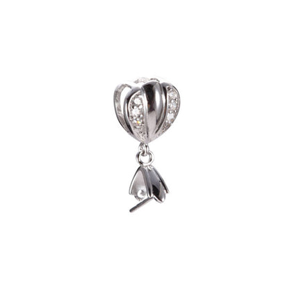 Curved Tube Attached Bail with Heart Clip in Rhodium Plated Sterling Silver 6.2mm
