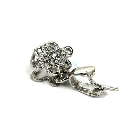 Floral Pinch Bail with CZ's in Rhodium Plated Sterling Silver 15.2x9.3x5.3mm
