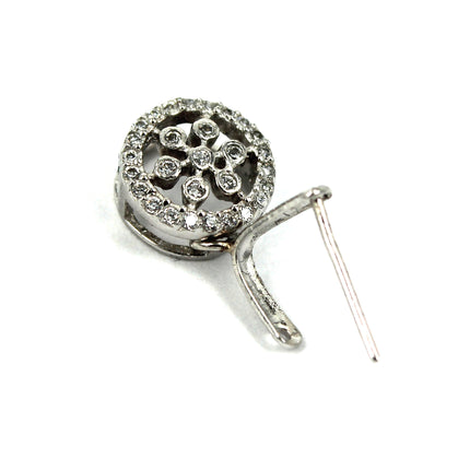 Round Pinch Bail with CZ's in Rhodium Plated Sterling Silver 16x9x4.8mm