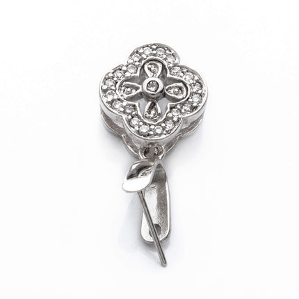 Floral Pinch Bail with CZ's in Rhodium Plated Sterling Silver 17.1x10.4x6.4mm