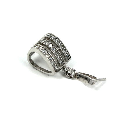 Curved Pinch Bail with CZ's in Rhodium Plated Sterling Silver 20.3x7.9x7.1mm