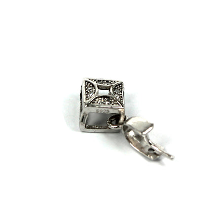 Cube Pinch Bail with CZ's in Rhodium Plated Sterling Silver 17.3x8.6x5.2mm
