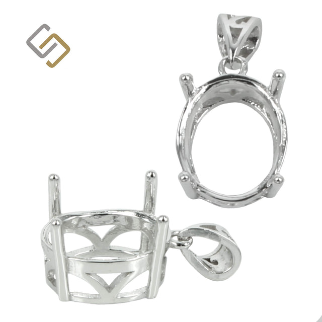 Oval Basket Setting Pendant with Soldered Loop and Fancy Bail in Sterling Silver 10x12mm