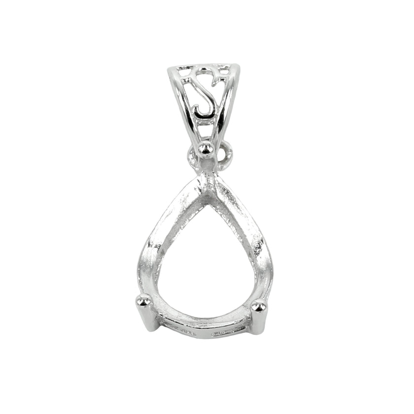 Pear Shaped Basket Setting Pendant with Soldered Loop and Fancy Bail in Sterling Silver