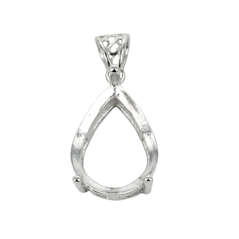 Pear Shaped Basket Setting Pendant with Soldered Loop and Fancy Bail in Sterling Silver