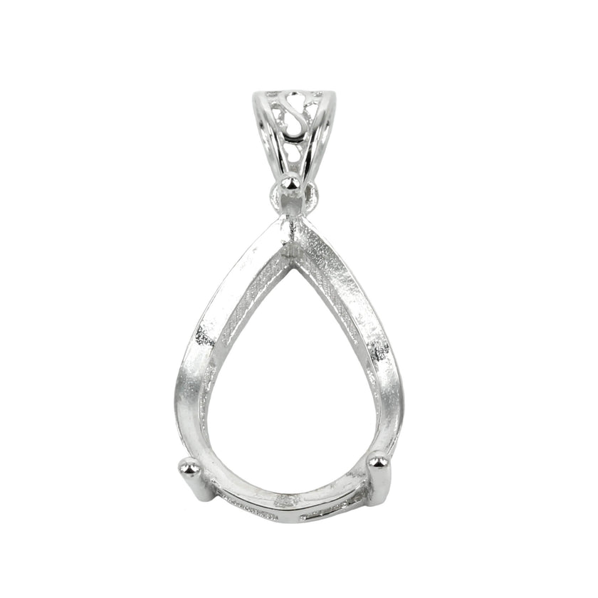Pear Shaped Basket Setting Pendant with Soldered Loop and Fancy Bail in Sterling Silver