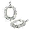 Oval Pendant With Curlicue Border and CZ Halo in Sterling Silver for 18x25mm Cabochons