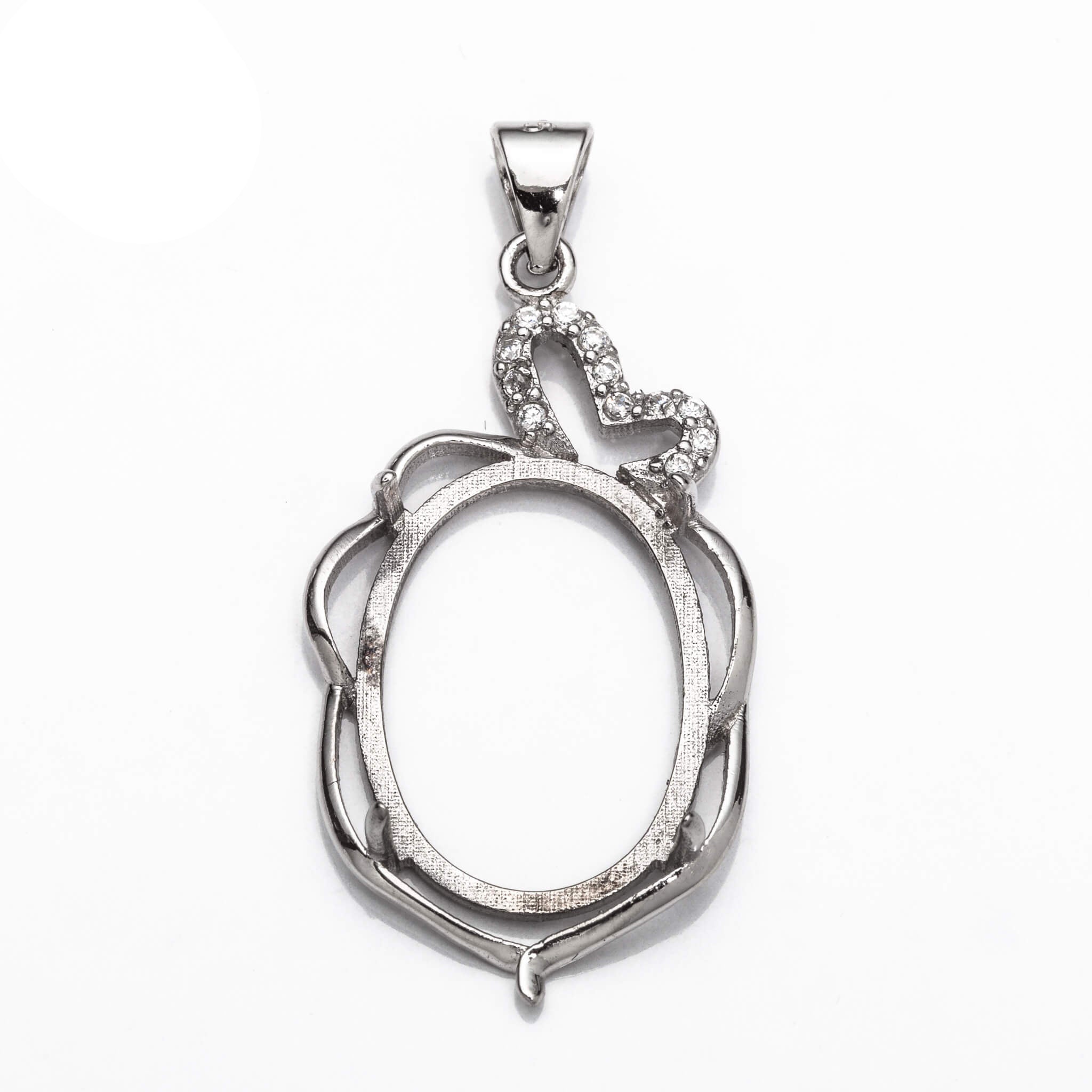 Pendant Setting with CZ's and Oval Prongs Mounting including Bail in Sterling Silver 12x18mm