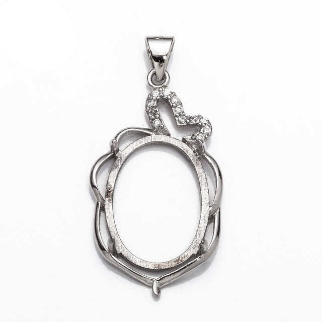 Pendant Setting with CZ's and Oval Prongs Mounting including Bail in Sterling Silver 12x18mm