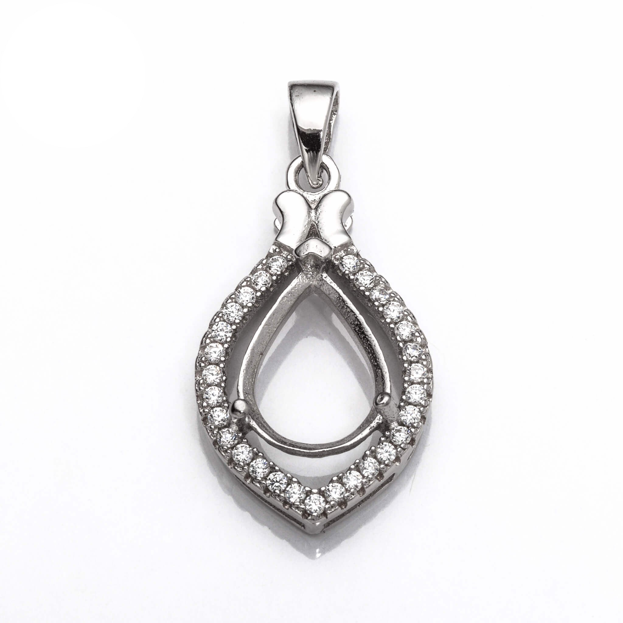 Pear Pendant Setting with CZ's and Pear Shape Prongs Mounting including Bail in Sterling Silver 8x10mm