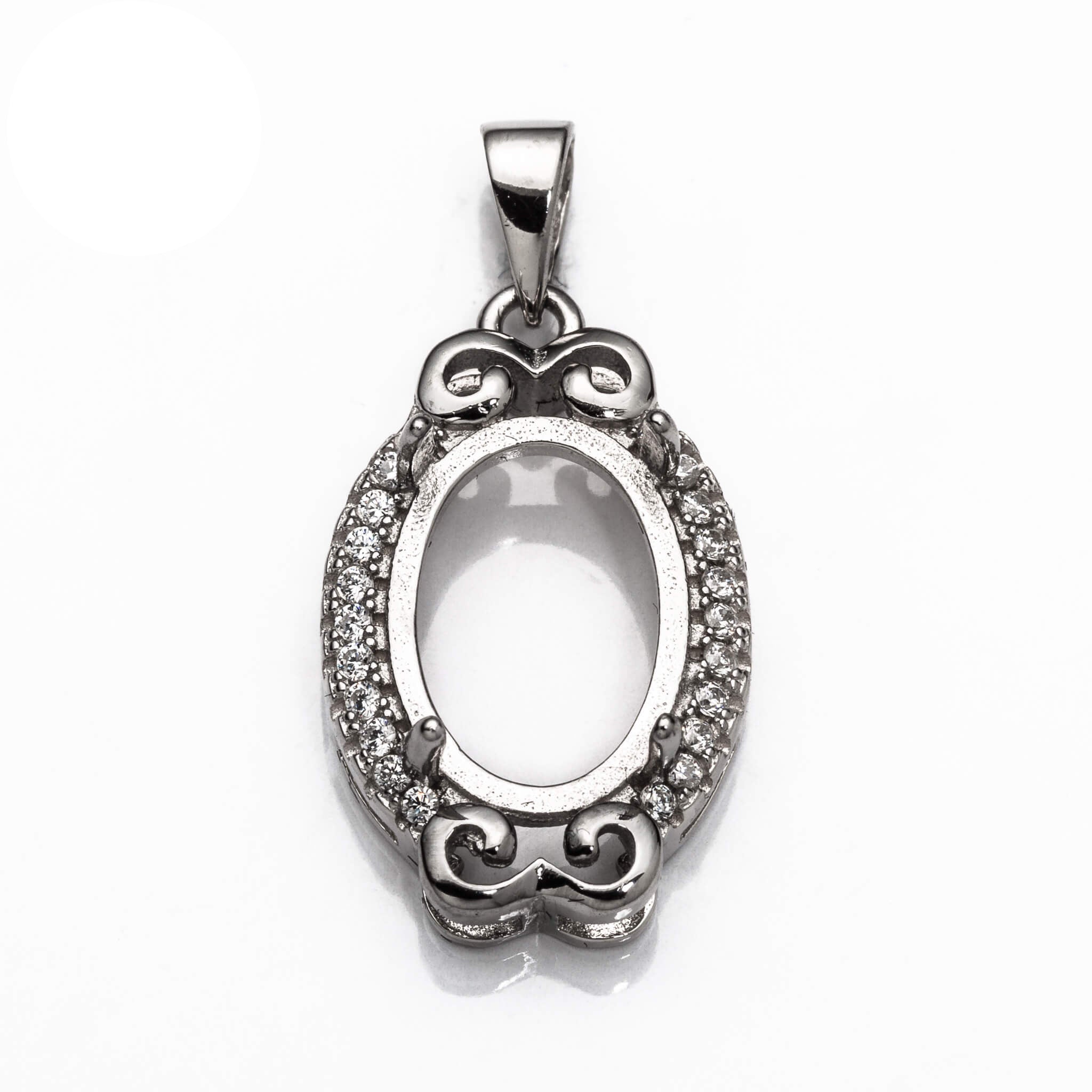 Oval Pendant Setting with CZ's and Oval Prongs Mounting including Bail in Sterling Silver 9x13mm