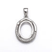 Oval Pendant Setting with CZ's and Oval Prongs Mounting including Bail in Sterling Silver 11x15mm