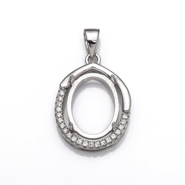 Oval Pendant Setting with CZ's and Oval Prongs Mounting including Bail in Sterling Silver 11x15mm