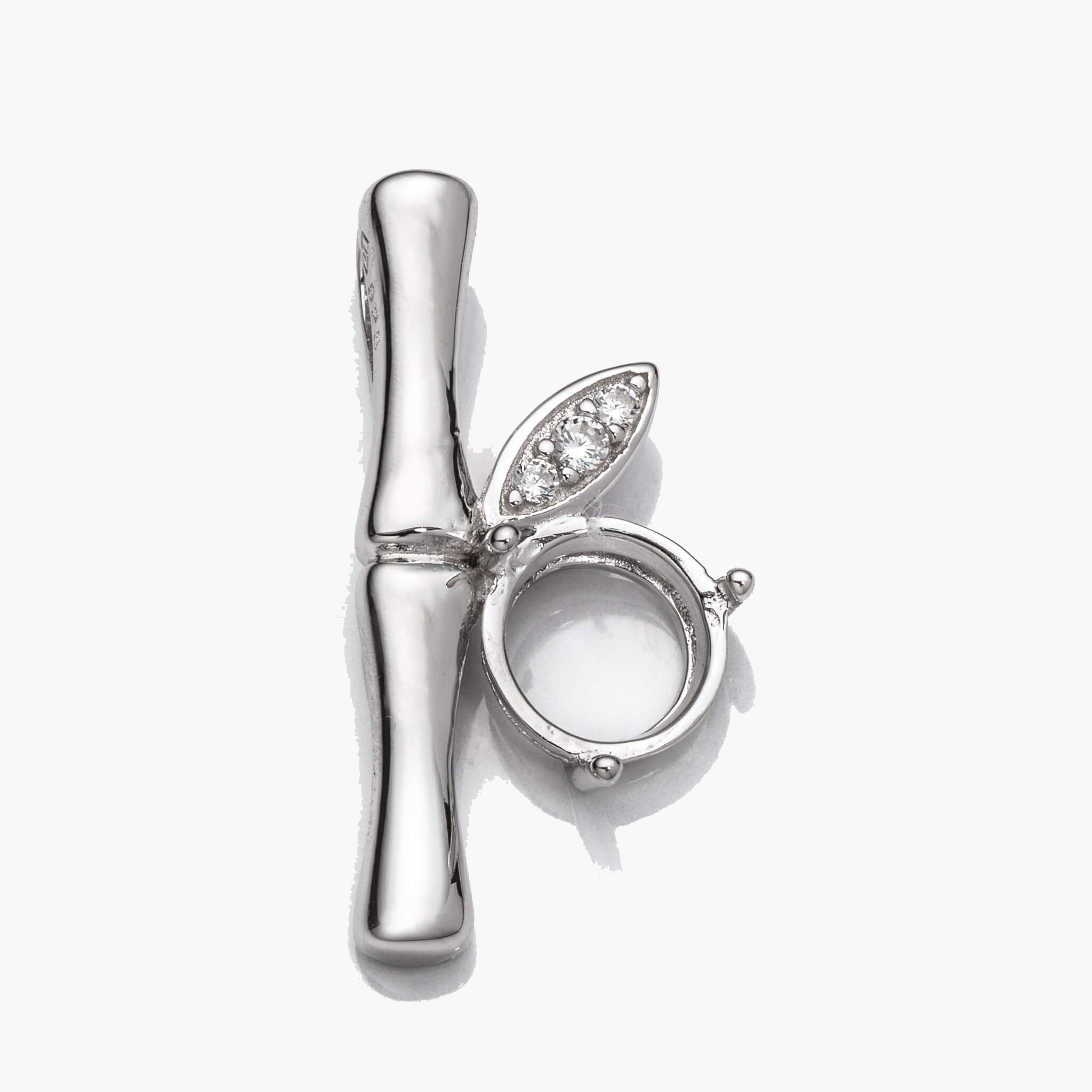 Bamboo Pendant in Sterling Silver with CZ Accents and Incorporated Bail for 8mm Stones