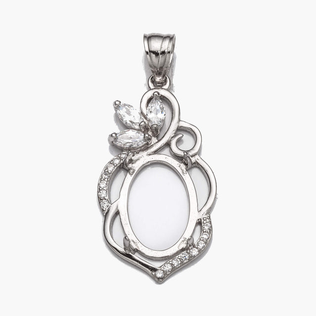 Oval Flourish CZ Accented Pendant Set with Soldered Loop and Bail in Sterling Silver 10x14mm