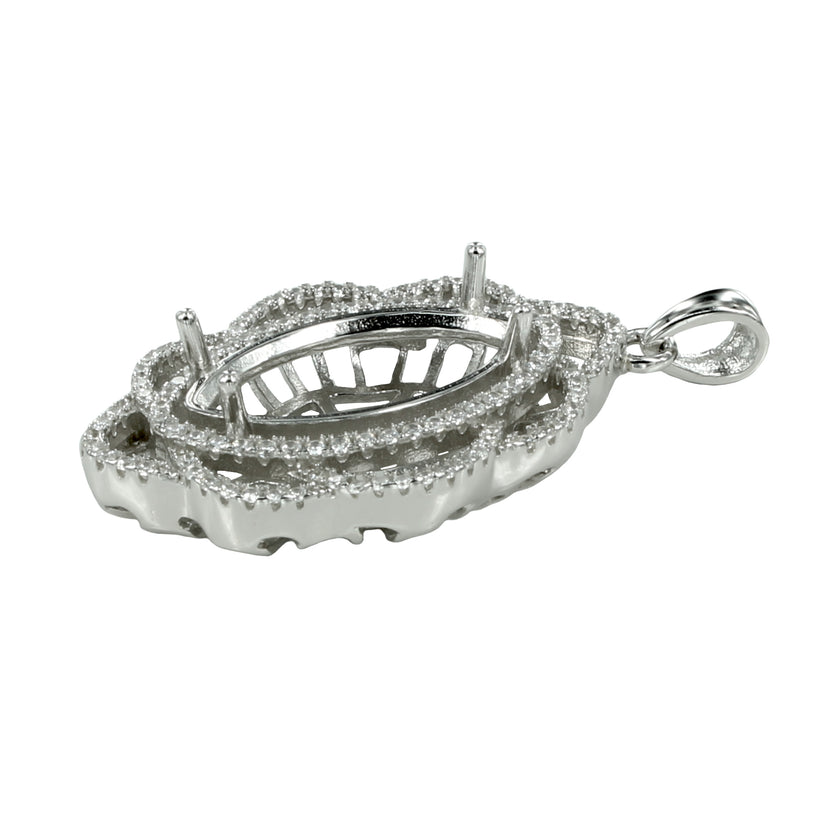 Pendant with Cubic Zirconia Inlays and Marquise Shape Mounting and Bail in Sterling Silver 10x19mm