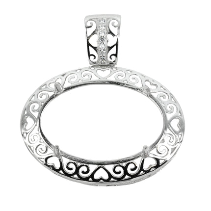 Oval Pendant Setting with CZ's and Oval Prongs Mounting including Bail in Sterling Silver 18x26mm