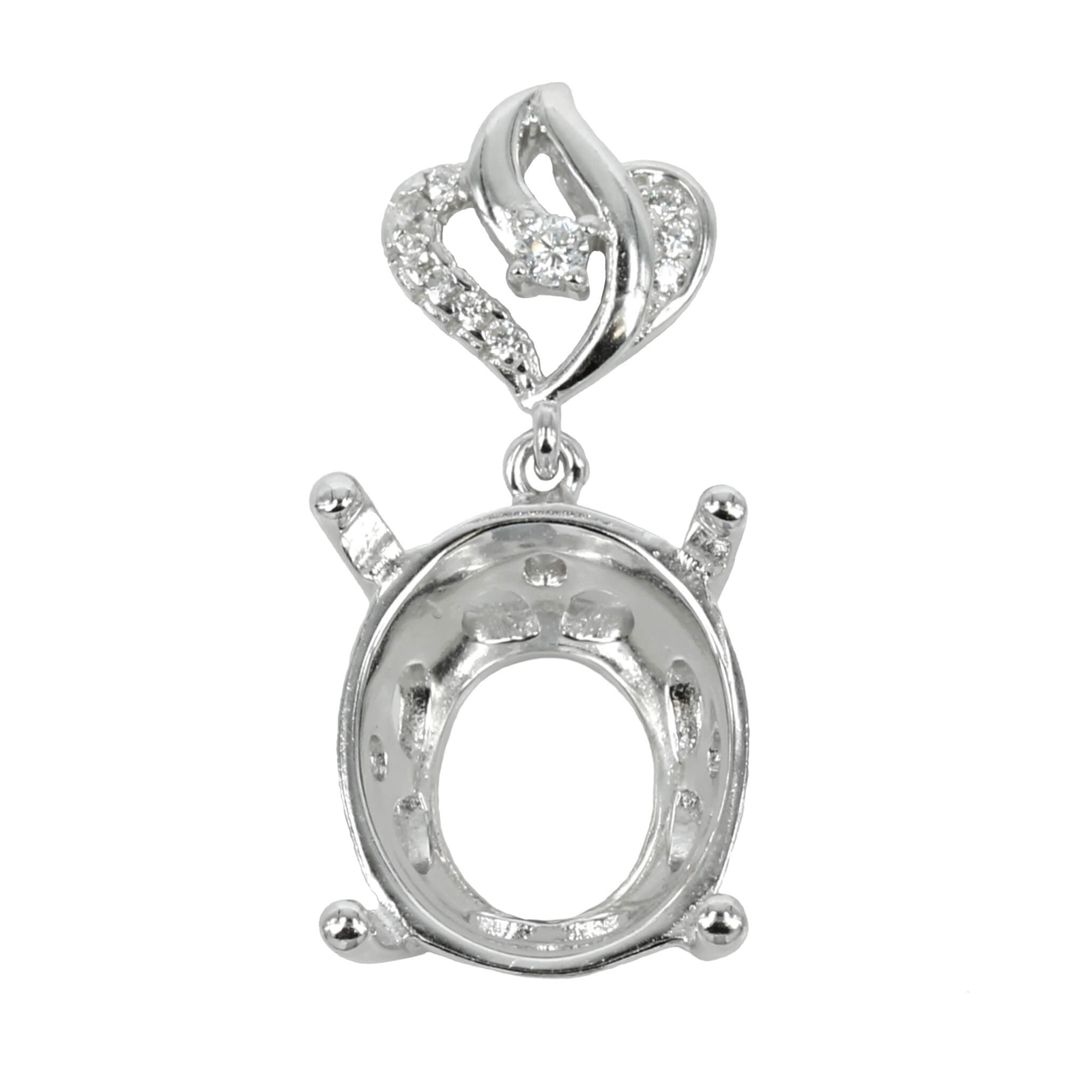 Oval Basket Pendant with Fancy CZ Bail in Sterling Silver 12x14mm