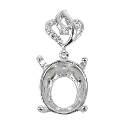 Oval Basket Pendant with Fancy CZ Bail in Sterling Silver 12x14mm