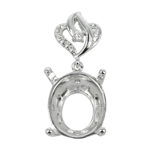 Oval Basket Pendant with Fancy CZ Bail in Sterling Silver 12x14mm