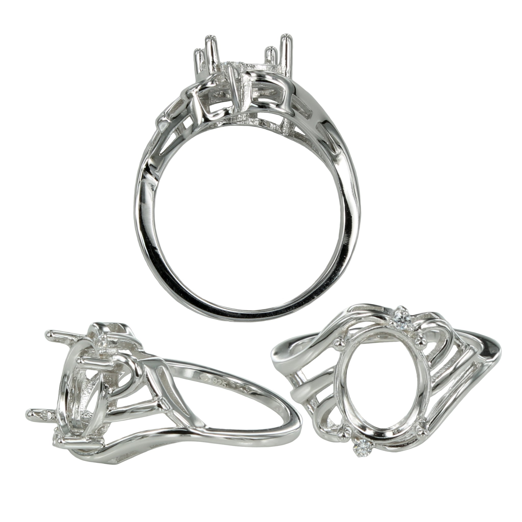 Curves Ring with Cubic Zirconia Inlays and Oval Mounting in Sterling Silver 8x10mm