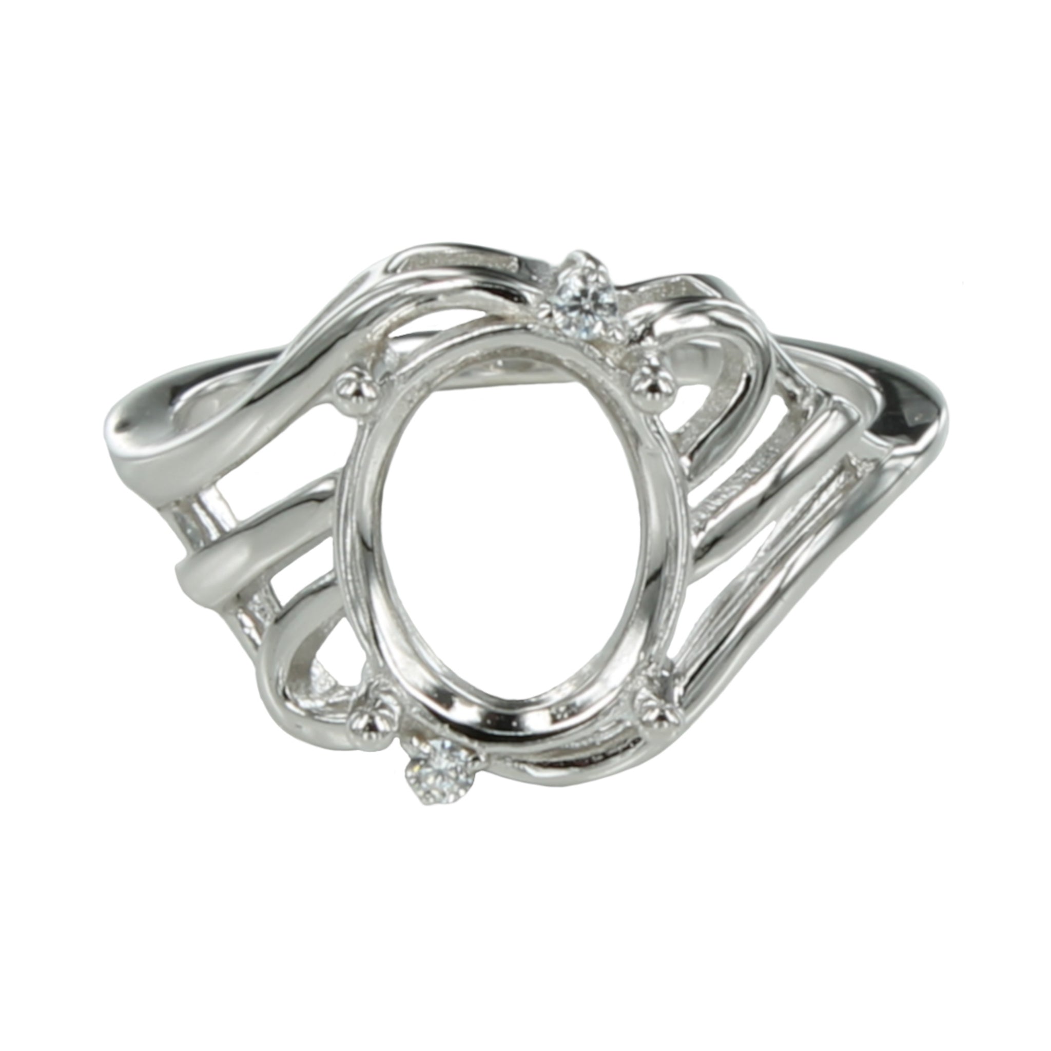 Curves Ring with Cubic Zirconia Inlays and Oval Mounting in Sterling Silver 8x10mm