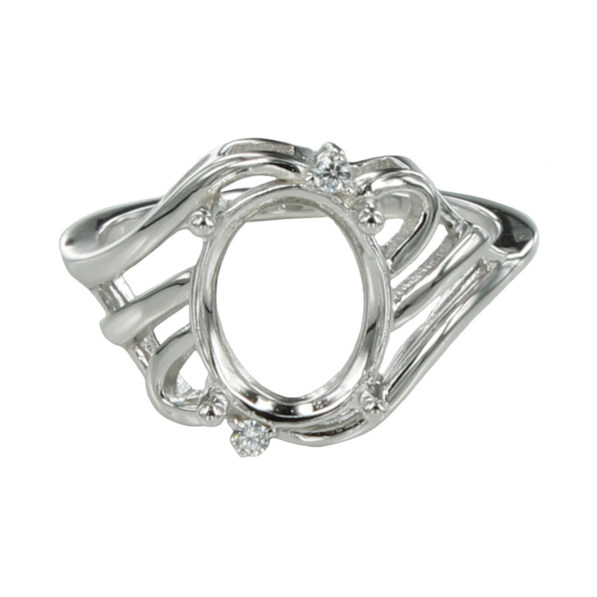 Curves Ring with Cubic Zirconia Inlays and Oval Mounting in Sterling Silver 8x10mm
