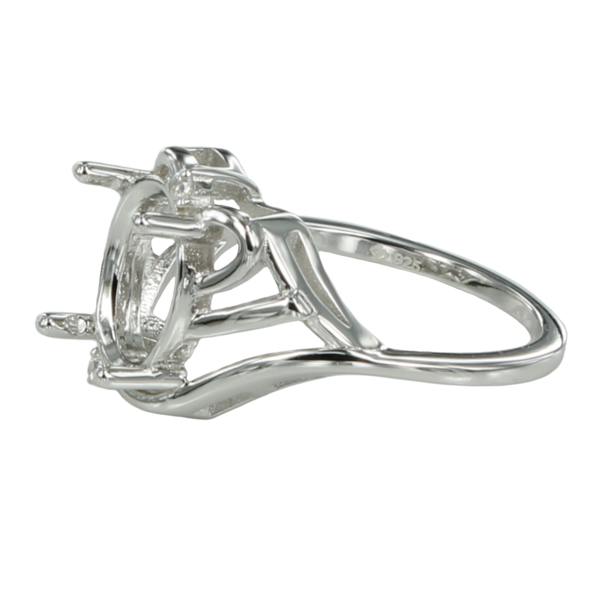 Curves Ring with Cubic Zirconia Inlays and Oval Mounting in Sterling Silver 8x10mm