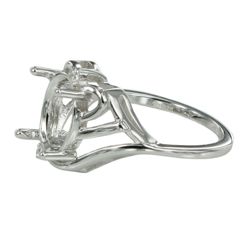 Curves Ring with Cubic Zirconia Inlays and Oval Mounting in Sterling Silver 8x10mm