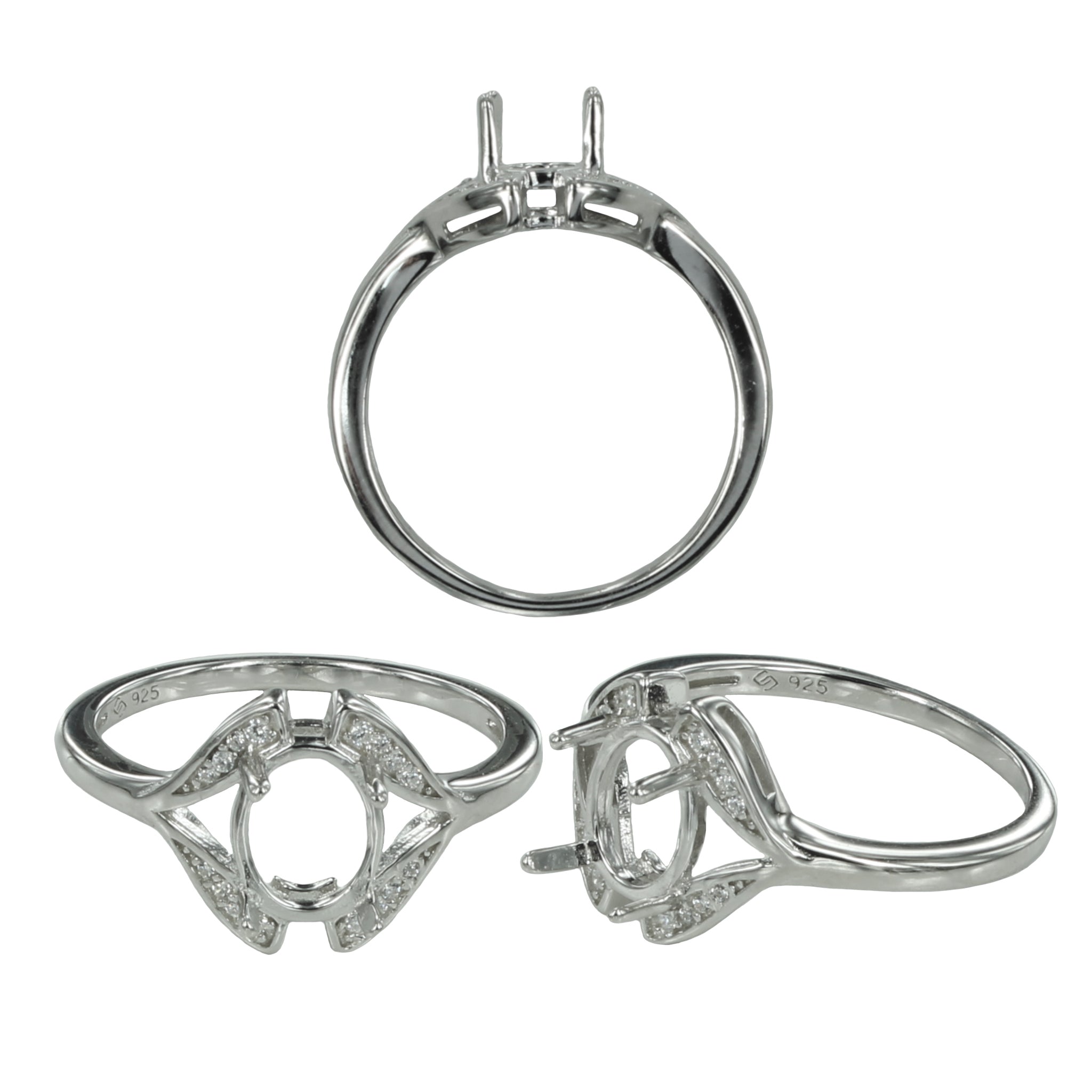 Ring with Oval Prongs Mounting in Sterling Silver 6x7mm